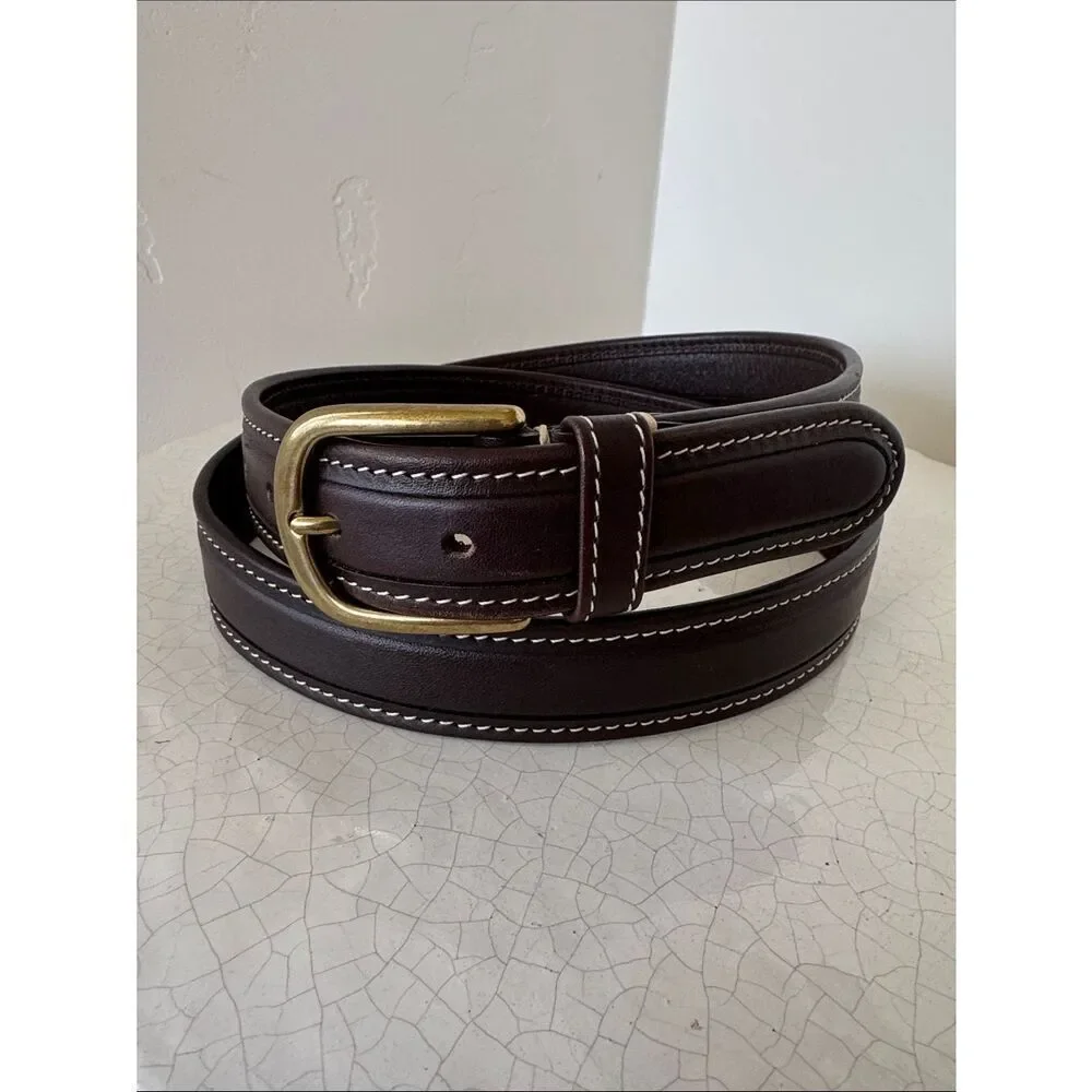 L.L. BEAN Genuine Leather Brown Belt Solid Brass Buckle Classic Men’s Size 40